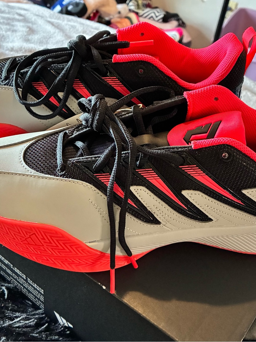 adidas Men’s Athletic Shoes Black, White, Neon Red/Orange